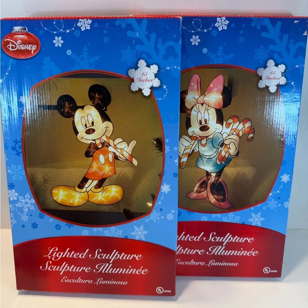 2 Disney MICKEY MINNIE MOUSE Lighted Sculpture 15